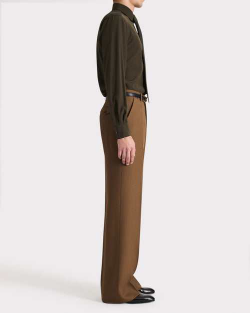 PANTALON LARGE EN LAINE PEIGNÉE - BRONZE FONCÉ - Husbands Paris - 3