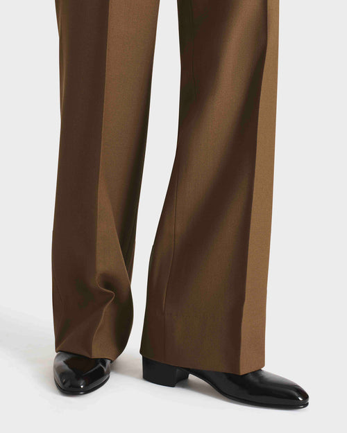PANTALON LARGE EN LAINE PEIGNÉE - BRONZE FONCÉ - Husbands Paris - 2