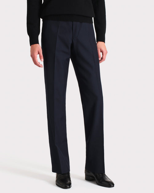 STRAIGHT HIGH-WAISTED TROUSERS IN WOOL TWILL – NAVY - Husbands Paris - 1