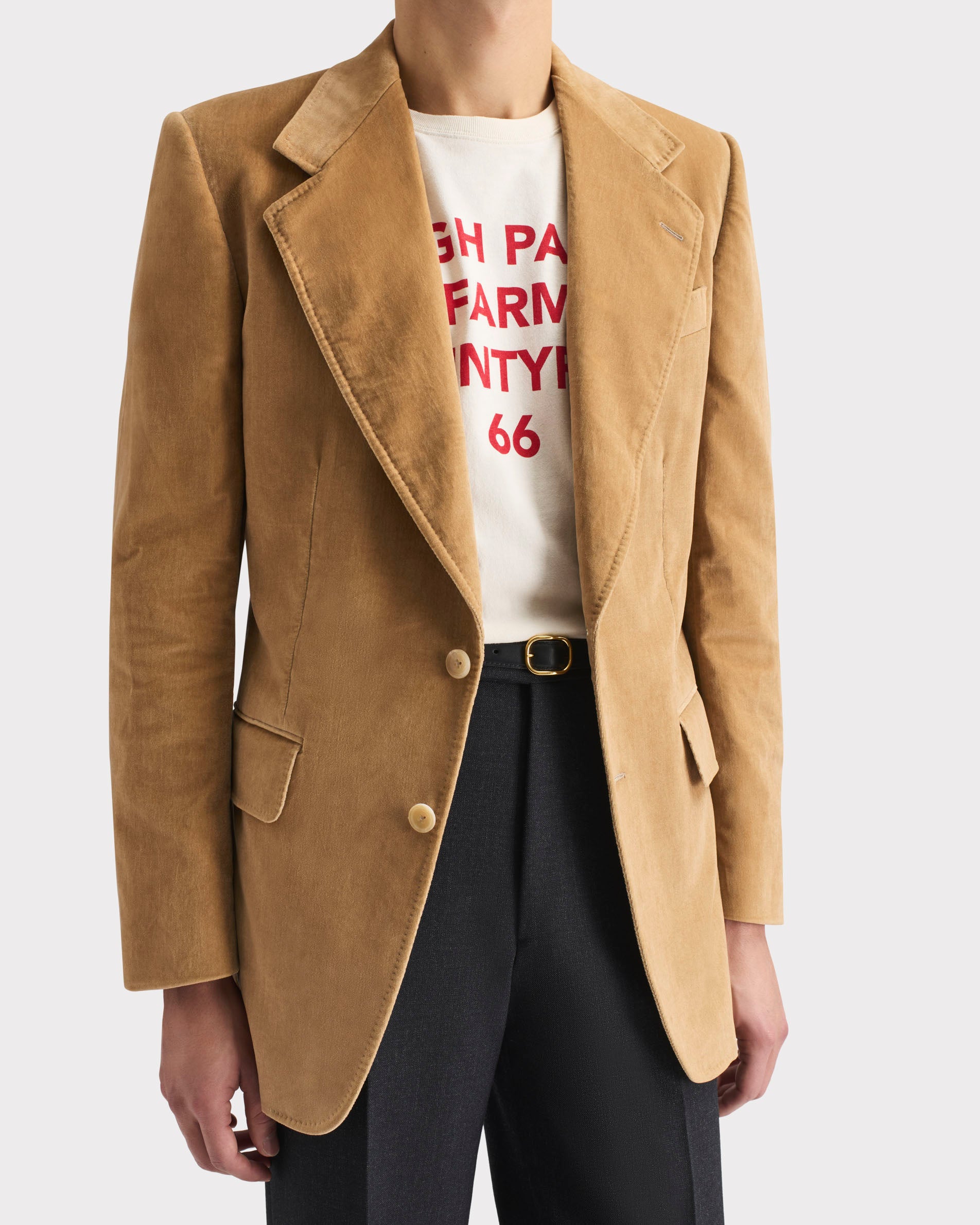 SINGLE-BREASTED JACKET IN VELVET - BEIGE | Husbands Paris