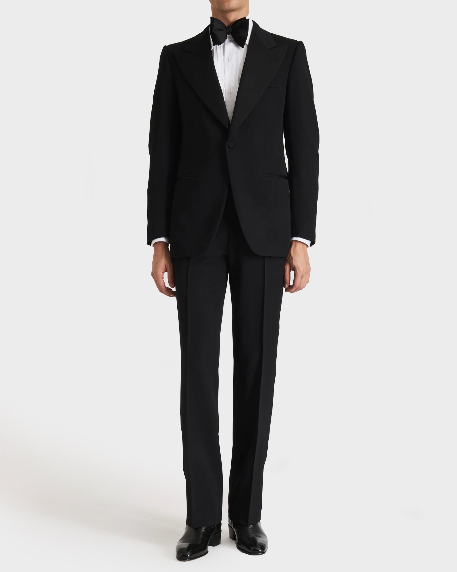 SINGLE-BREASTED TUXEDO IN GRAIN DE POUDRE - BLACK | Husbands Paris