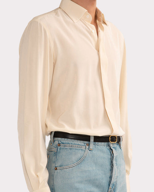 CLASSIC COLLAR SHIRT IN SILK CREPE – BUTTER - Husbands Paris - 3