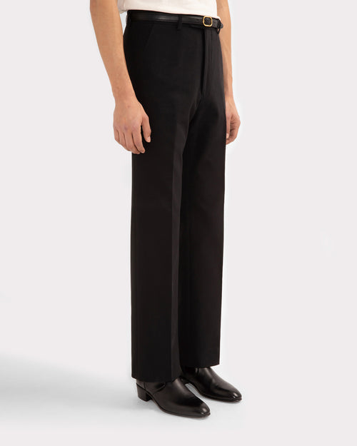FLARED HIGH-WAISTED TROUSERS IN COTTON DRILL - BLACK - Husbands Paris - 3