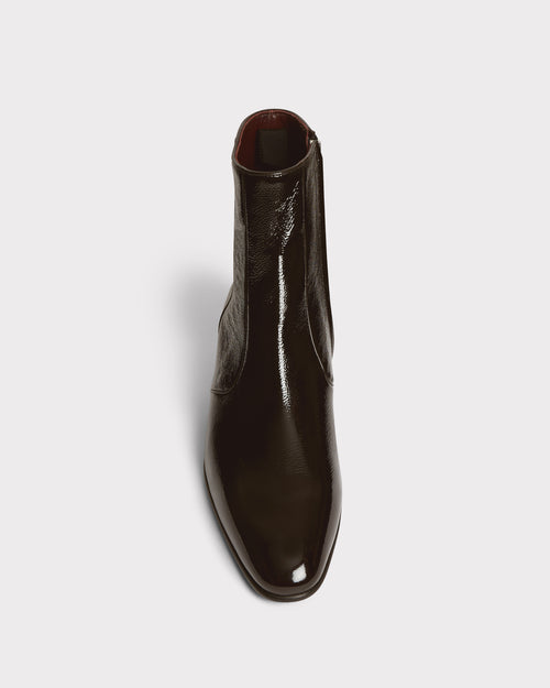 ZIPPED BOOTS IN CRACKLED PATENT CALFSKIN – EBONY - Husbands Paris - 4