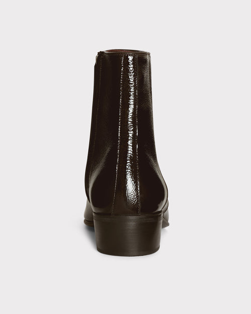 ZIPPED BOOTS IN CRACKLED PATENT CALFSKIN – EBONY - Husbands Paris - 2