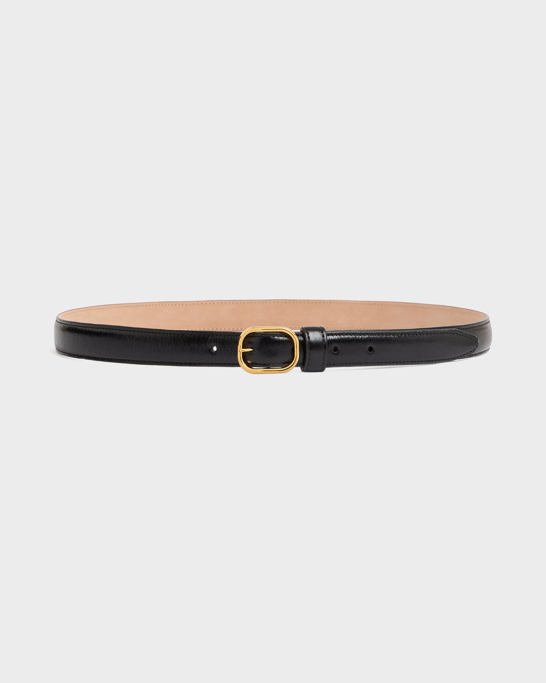 THIN BELT IN TUMBLED SHINY CALFSKIN - BLACK | Husbands Paris