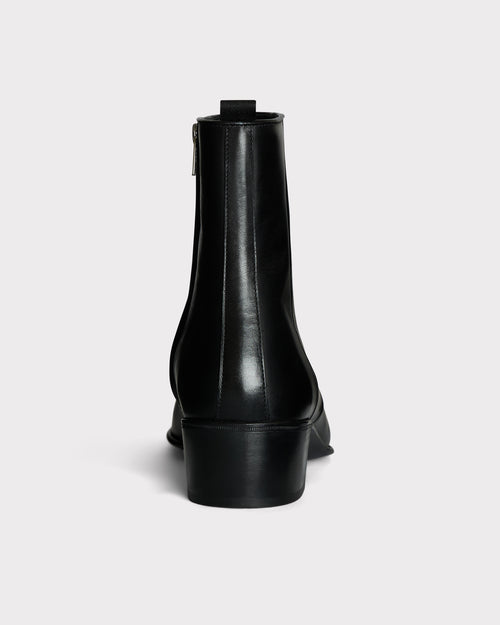 ZIPPED BOOTS IN BOX CALFSKIN LEATHER - BLACK - Husbands Paris - 2