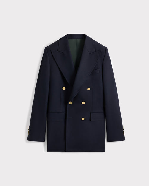 DOUBLE-BREASTED JACKET IN WOOL TWILL - NAVY - Husbands Paris - 1