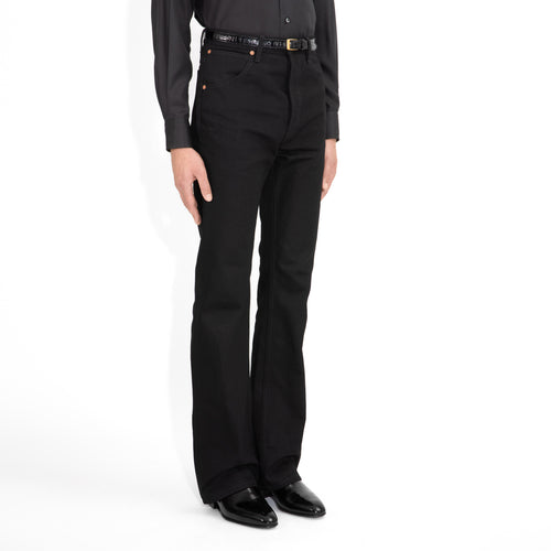 FLARED HIGH-WAISTED JEANS IN COTTON DENIM - BLACK - Husbands Paris - 3