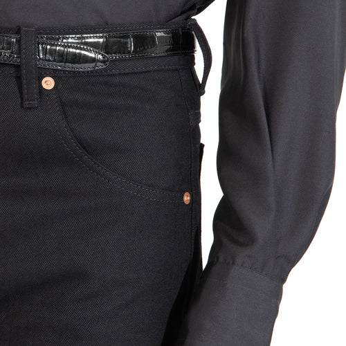 FLARED HIGH-WAISTED JEANS IN COTTON DENIM - BLACK - Husbands Paris - 2