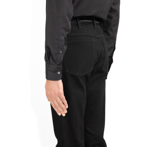 FLARED HIGH-WAISTED JEANS IN COTTON DENIM - BLACK - Husbands Paris - 6