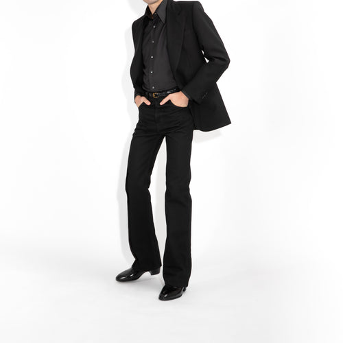 FLARED HIGH-WAISTED JEANS IN COTTON DENIM - BLACK - Husbands Paris - 4