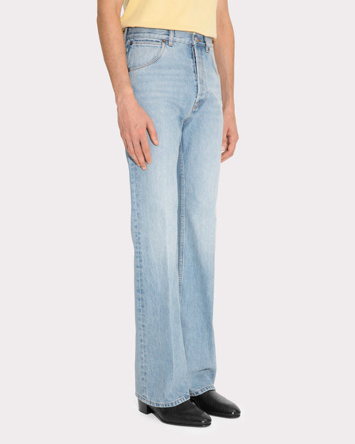 FLARED HIGH-WAISTED JEANS IN COTTON DENIM - BLUE STONE WASH - Husbands Paris - 2