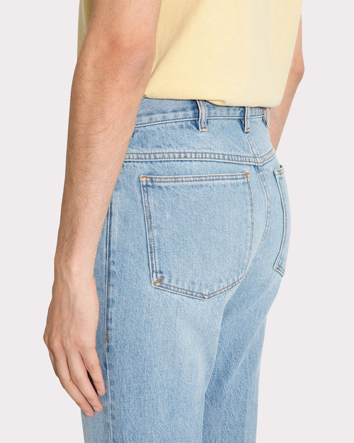 FLARED HIGH-WAISTED JEANS IN COTTON DENIM - BLUE STONE WASH - Husbands Paris - 3