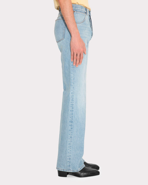FLARED HIGH-WAISTED JEANS IN COTTON DENIM - BLUE STONE WASH - Husbands Paris - 4