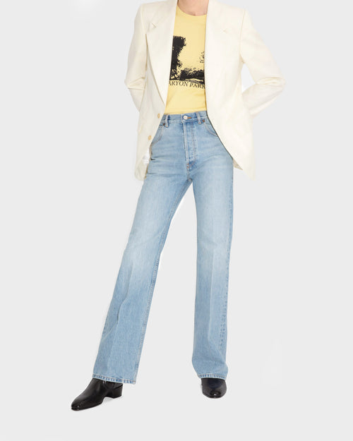 FLARED HIGH-WAISTED JEANS IN COTTON DENIM - BLUE STONE WASH - Husbands Paris - 6