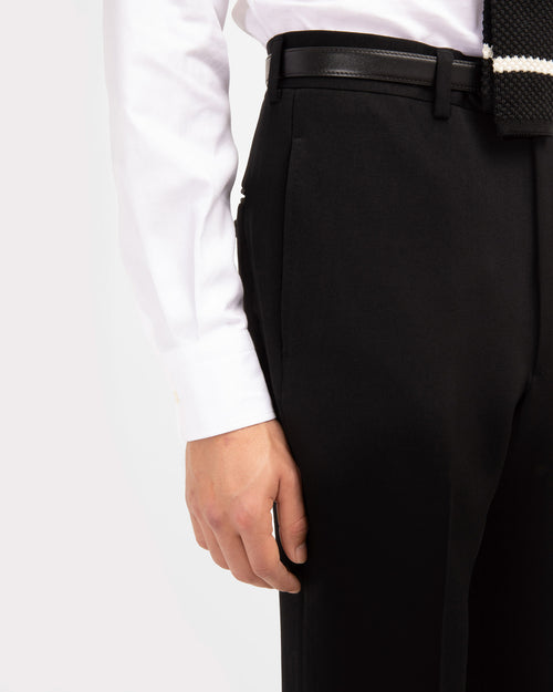 STRAIGHT HIGH-WAISTED TROUSERS IN WOOL DOESKIN - BLACK - Husbands Paris - 6