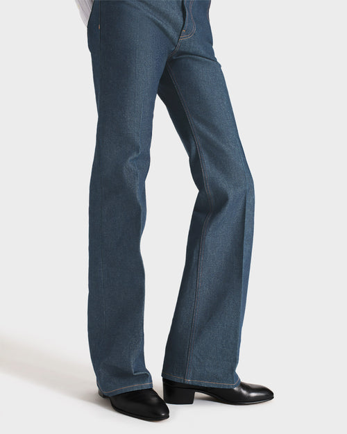 JEAN ÉVASÉ TAILLE HAUTE EN DENIM DE COTON - INDIGO GREENCAST - Husbands Paris - 4