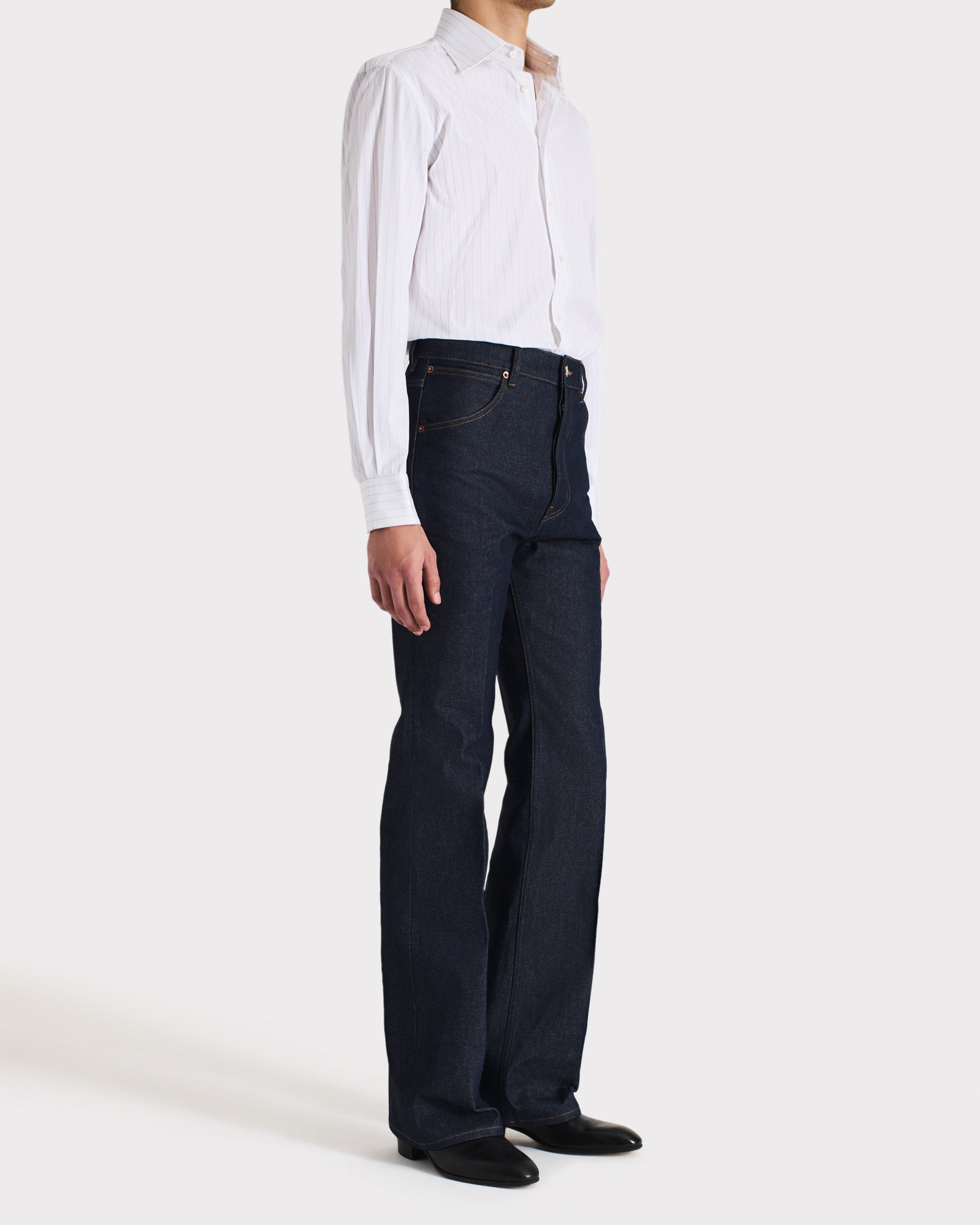 WIDE COLLAR SHIRT IN POPLIN - GAINSBOURG STRIPES | Husbands Paris