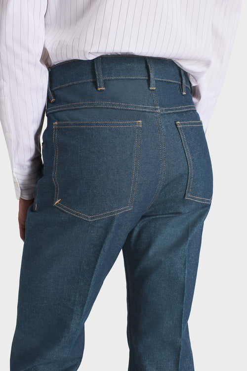 JEAN ÉVASÉ TAILLE HAUTE EN DENIM DE COTON - INDIGO GREENCAST - Husbands Paris - 3