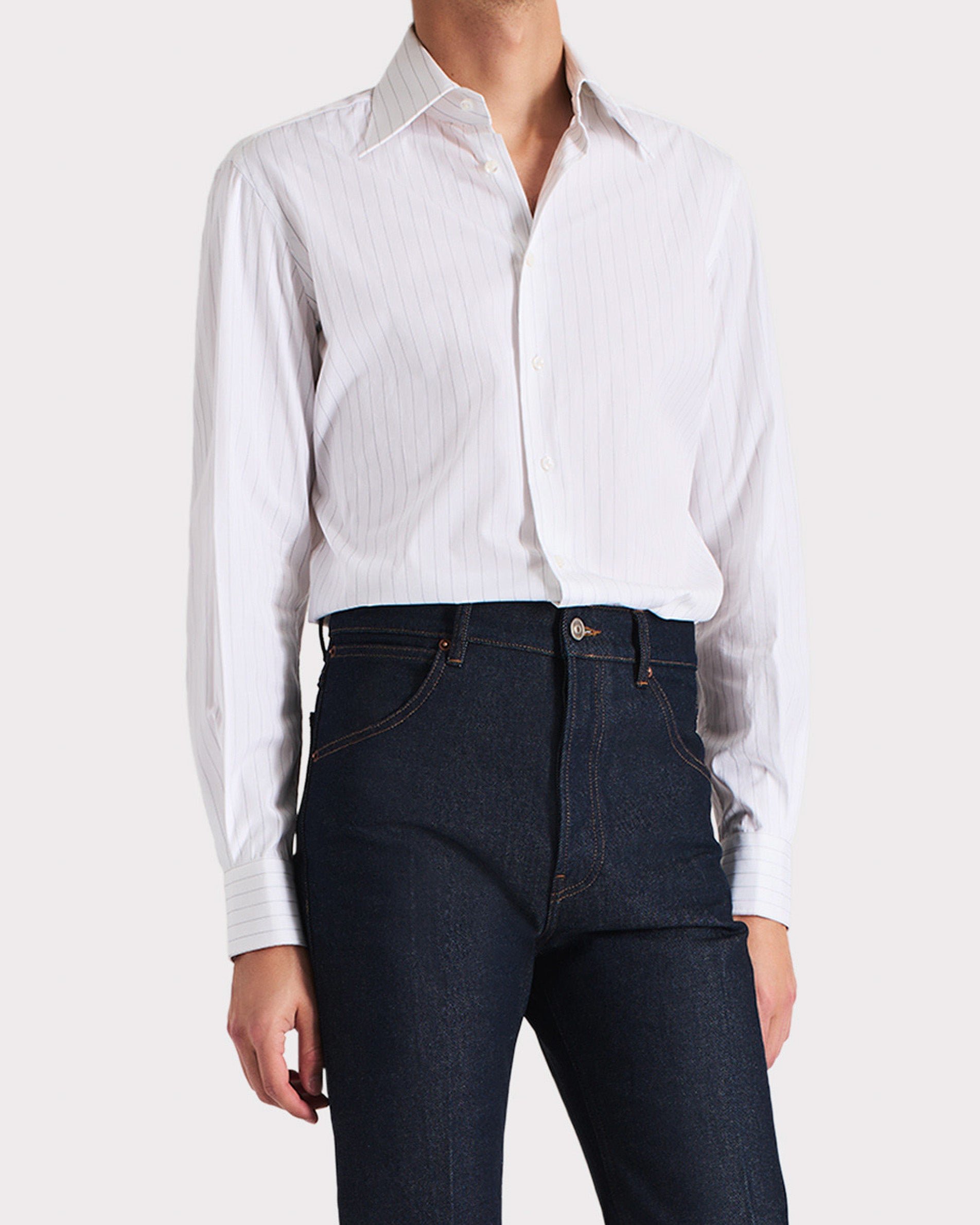 WIDE COLLAR SHIRT IN POPLIN - GAINSBOURG STRIPES | Husbands Paris