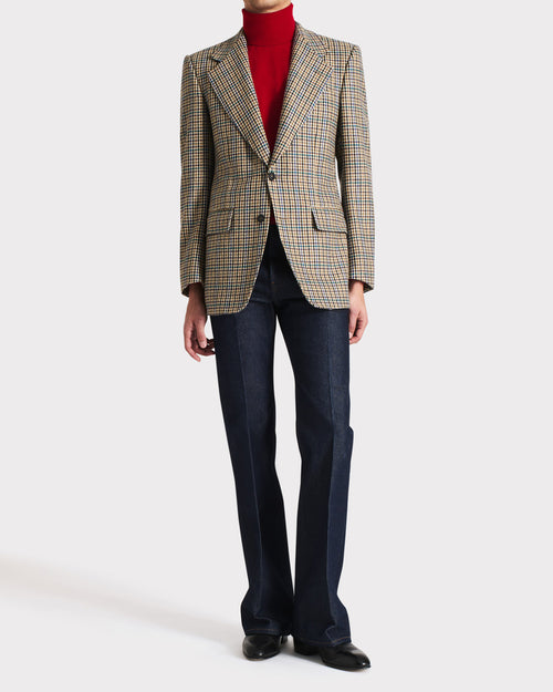 SINGLE-BREASTED JACKET IN WOOL TWILL – MULTICOLOR HOUNDSTOOTH - Husbands Paris - 1