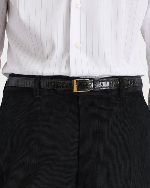 CEINTURE FINE EN CUIR DE VEAU EMBOSSÉ - NOIRE - Husbands Paris - 3