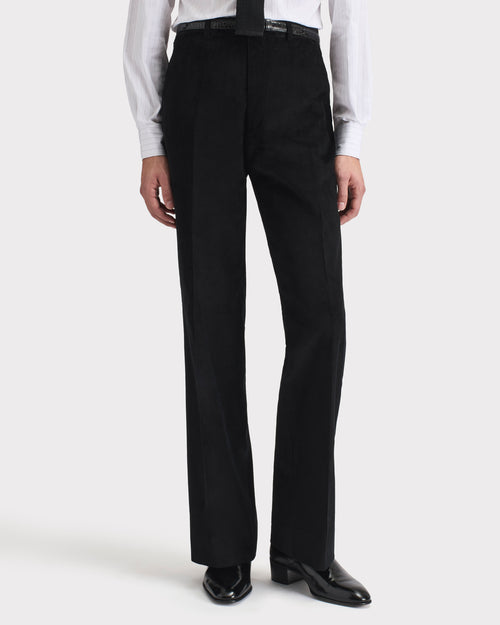 PANTALON ÉVASÉ TAILLE HAUTE EN VELOURS CÔTELÉ DE COTON - NOIR - Husbands Paris - 2