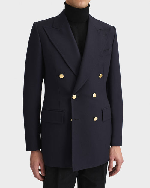 DOUBLE-BREASTED JACKET IN WOOL TWILL - NAVY - Husbands Paris - 2