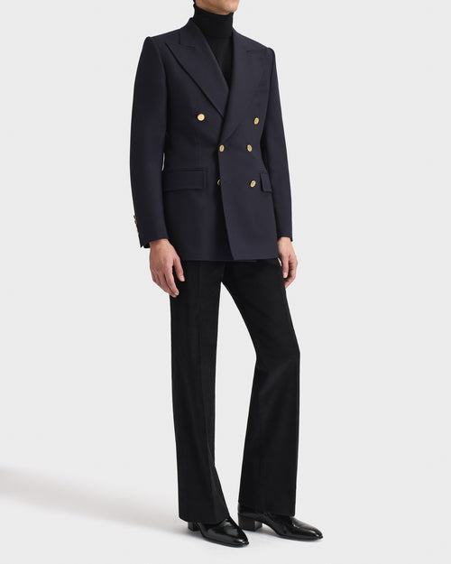 VESTE CROISÉE EN LAINE SERGÉ - BLEU MARINE - Husbands Paris - 6