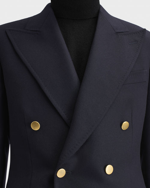 DOUBLE-BREASTED JACKET IN WOOL TWILL - NAVY - Husbands Paris - 4