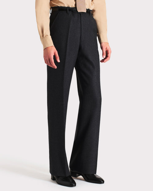 FLARED HIGH-WAISTED TROUSERS IN WOOL FLANNEL – ANTHRACITE - Husbands Paris - 1