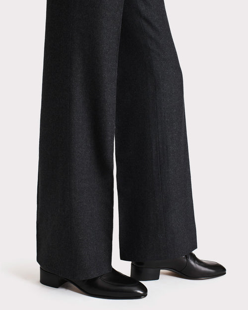 FLARED HIGH-WAISTED TROUSERS IN WOOL FLANNEL – ANTHRACITE - Husbands Paris - 2