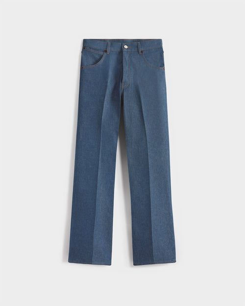 JEAN ÉVASÉ TAILLE HAUTE EN DENIM DE COTON - INDIGO GREENCAST - Husbands Paris - 1