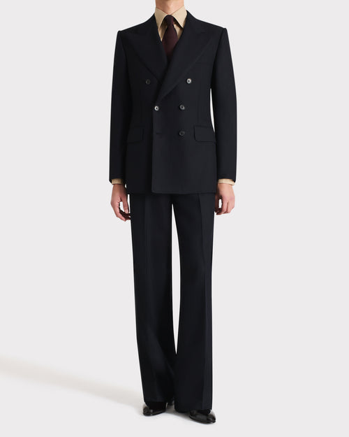 DOUBLE-BREASTED SUIT IN WORSTED WOOL – NAVY - Husbands Paris - 1