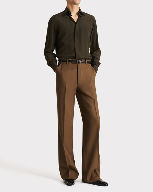 CHEMISE COL CLASSIQUE EN CRÊPE DE SOIE - OLIVE - Husbands Paris - 5