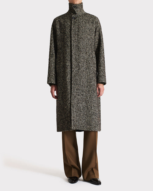 CAR COAT IN TWEED & POLYESTER - BLACK AND BEIGE - Husbands Paris - 1
