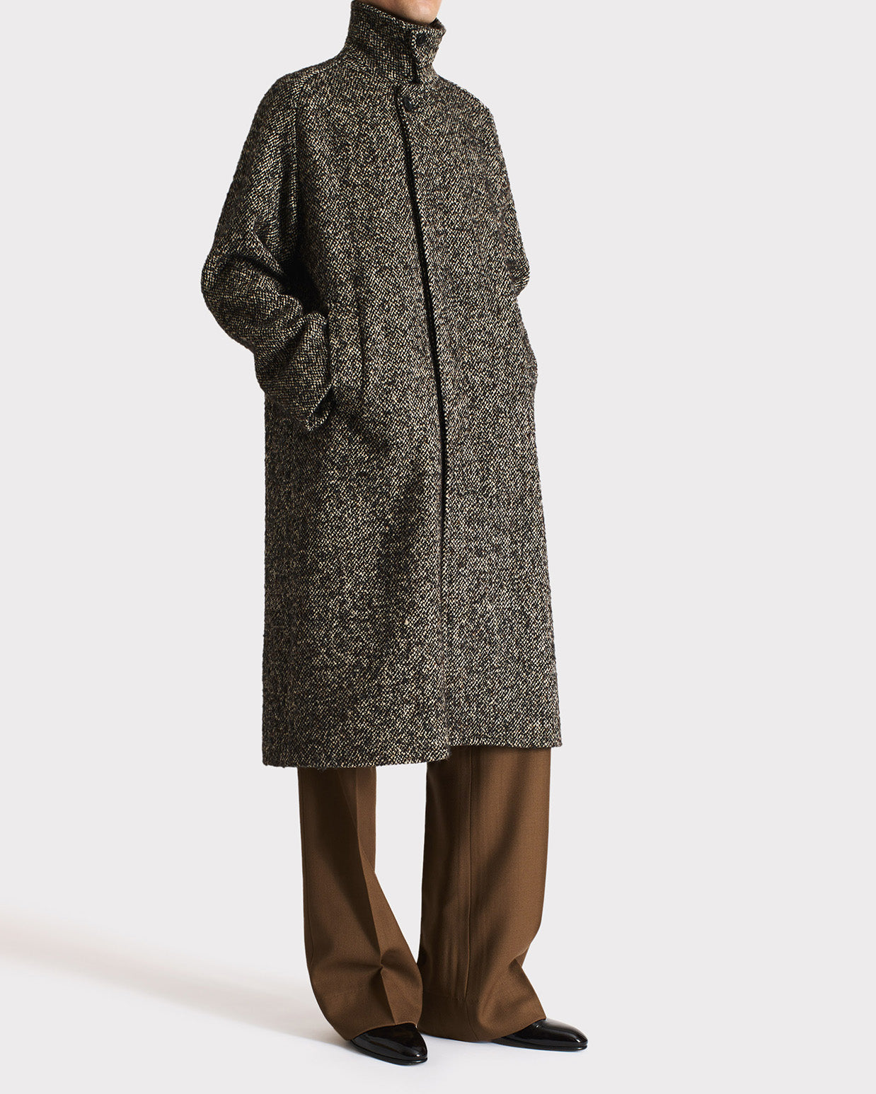 CAR COAT IN TWEED & POLYESTER - BLACK AND BEIGE | Husbands Paris CAR COAT IN TWEED & POLYESTER - BLACK AND BEIGE | Husbands Paris