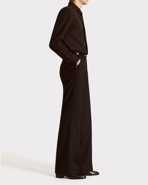 CHEMISE COL CLASSIQUE EN CRÊPE DE SOIE - CHOCOLAT FONCÉ - Husbands Paris - 3