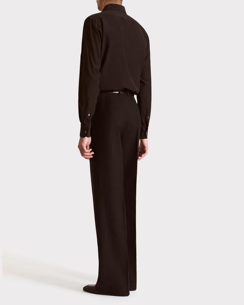CHEMISE COL CLASSIQUE EN CRÊPE DE SOIE - CHOCOLAT FONCÉ - Husbands Paris - 4