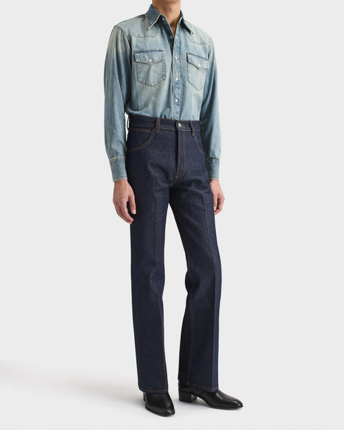 JEAN ÉVASÉ EN DENIM DE COTON - INDIGO - Husbands Paris - 4