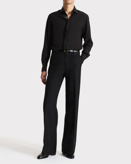 WIDE TROUSERS IN WORSTED WOOL TWILL – BLACK - Husbands Paris - 5