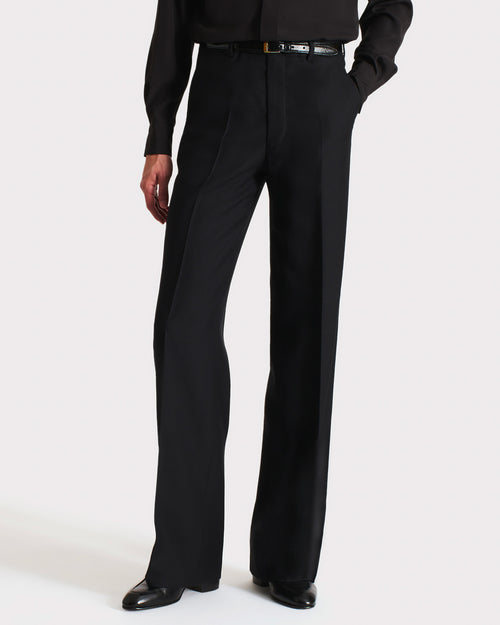 WIDE TROUSERS IN WORSTED WOOL TWILL – BLACK - Husbands Paris - 1