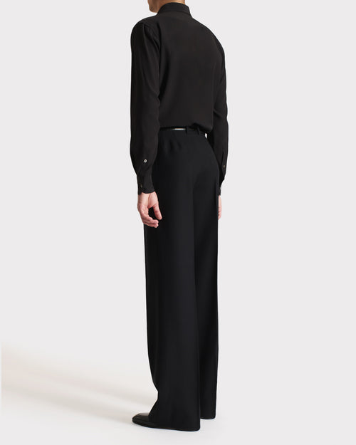 WIDE TROUSERS IN WORSTED WOOL TWILL – BLACK - Husbands Paris - 4