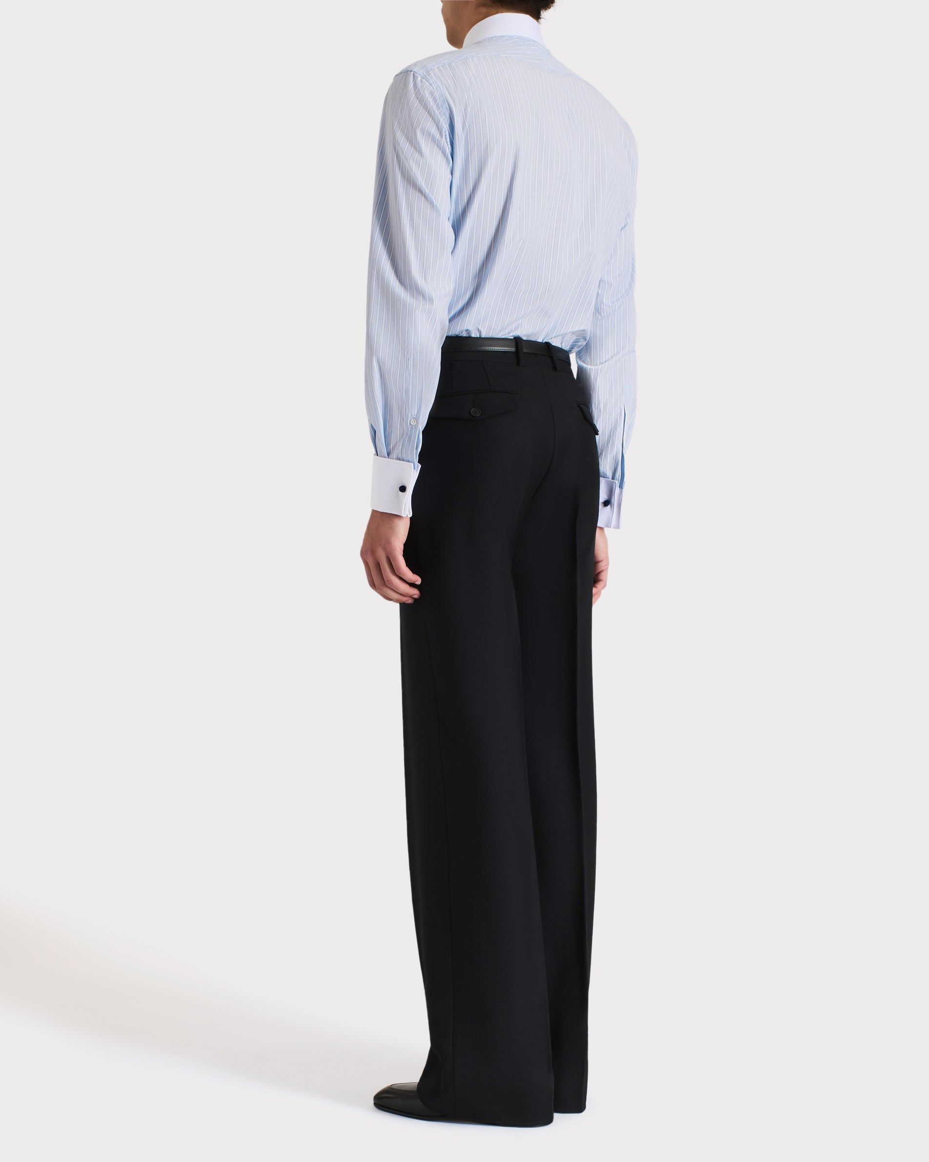 WIDE COLLAR SHIRT IN COTTON POPLIN - LIGHT BLUE STRIPES | Husbands