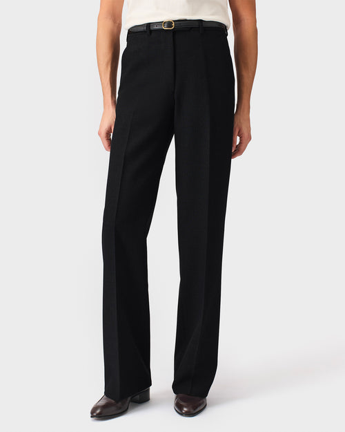 PANTALON LARGE TAILLE HAUTE EN FRESCO - NOIR - Husbands Paris - 1