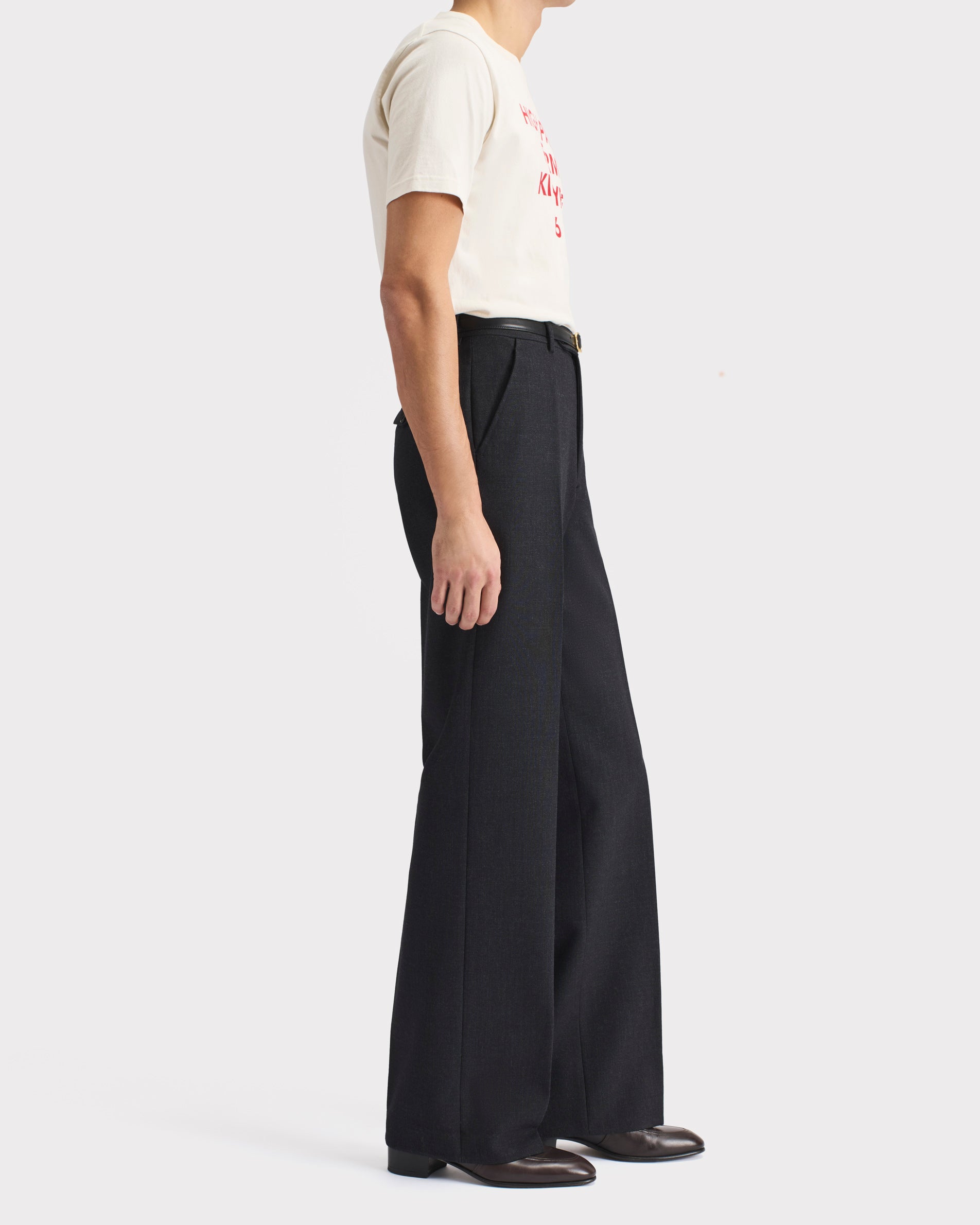 WIDE HIGH-WAISTED TROUSERS IN FRESCO - ANTHRACITE | Husbands Paris