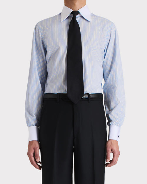 WIDE COLLAR SHIRT IN COTTON POPLIN – LIGHT BLUE STRIPES - Husbands Paris - 1