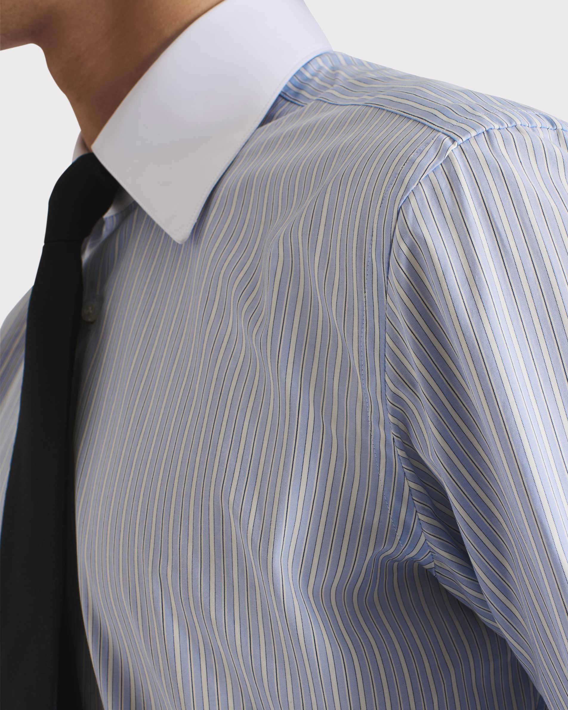 WIDE COLLAR SHIRT IN COTTON POPLIN - LIGHT BLUE STRIPES | Husbands