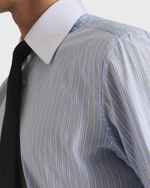 WIDE COLLAR SHIRT IN COTTON POPLIN – LIGHT BLUE STRIPES - Husbands Paris - 2